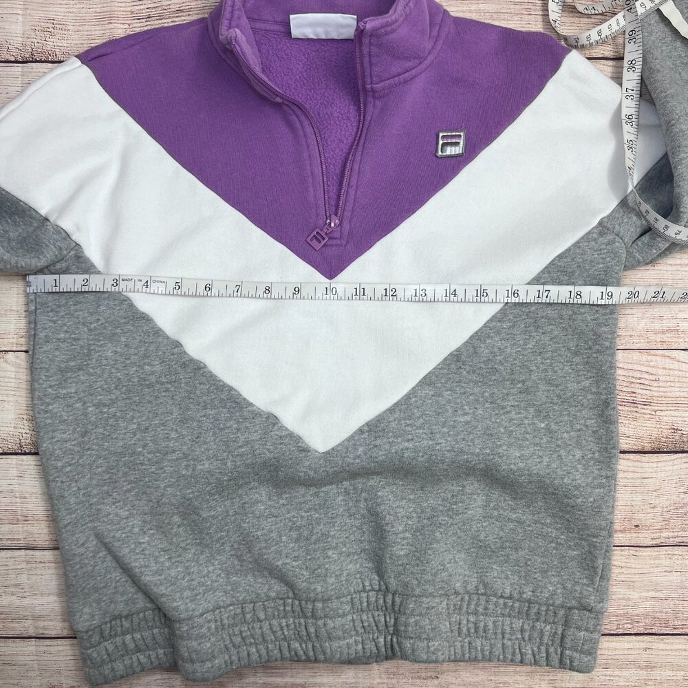 Y2K FILA Colorblock Quarter-Zip Sweatshirt | Size MED | Purple/White/Gray Fleece - Picture 4 of 12